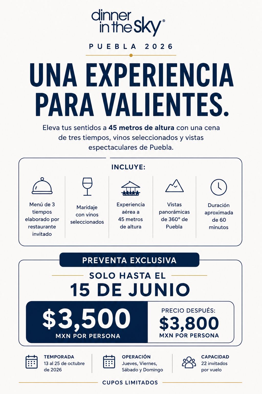 Dinner in the Sky Puebla 2026